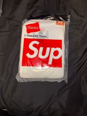 Hanes White Tank Pack with Bold Red 'Sup' Graphic